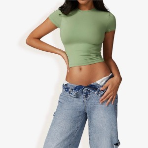 Anna-Kaci Active Women's Athletic Short Sleeve Crop Top with Stretch Fit and Crew Neck Design - 1 of 4