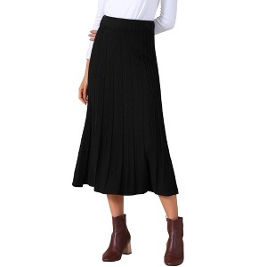 INSPIRE CHIC Women's Casual Vintage High Waist A Line Pleated Knit Midi Skirts - 1 of 4