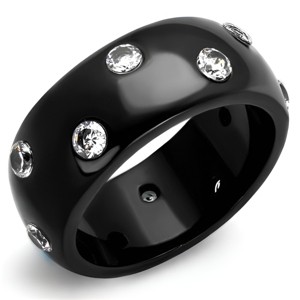 Slickblue Women's Black Stainless Steel Ring, Multiple Round CZ Stones, Wide Bold Band Design, Sizes 5–10 - 1 of 4