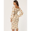 Allegra K Women's Floral Balloon Sleeve Square Neck Ruffle Mermaid Smocked Bodycon Dress - 4 of 4