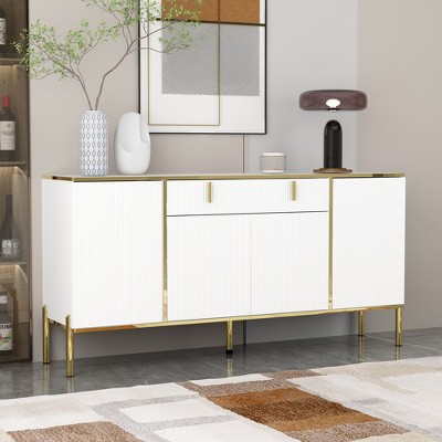 FUFU&GAGA Wave Finish 4 Door Floor Standing Sideboard with Adjustable Shelves