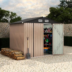 Storage Shed Outdoor - 6x8 FT Resin Plastic Garden Shed with Lockable Door, All-Weather PVC Backyard Storage with Window & Vents - 1 of 4