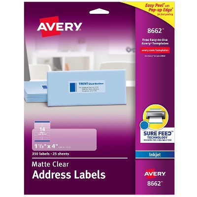 Avery Matte Clear Address Labels Sure Feed Technology Inkjet 1-1/3" x 4" 465955