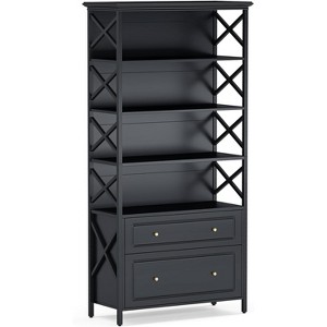 Tribesigns 2 Drawers Tall Narrow 5 Tier Bookshelf - 1 of 4