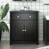 vidaXL Berg Black Bathroom Cabinet - Solid Pine Wooden Storage Unit with Drawer and Doors - 2 of 4