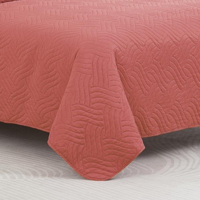 RT Designers Collection Ruby 3 Pieces Pinsonic Lightweight Quilts Set Queen Size For Bedding Coral — фото 3