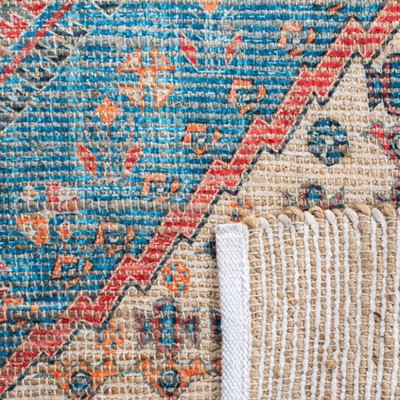 Saffron 6' x 6' Red and Navy Cotton Synthetic Square Rug