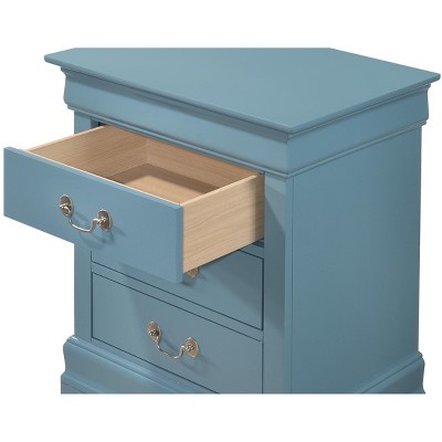 Teal Wood 3-Drawer Nightstand with Real Wood Veneers