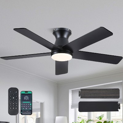 52 Inches Flush Mount Ceiling Fan with Light and Remote and APP Control