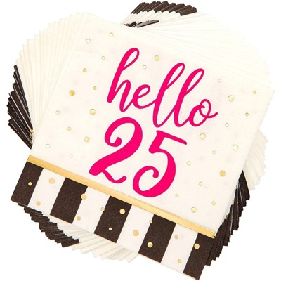 Sparkle and Bash 50 Pack Hello 25 Party Paper Napkins (5 x 5 In)