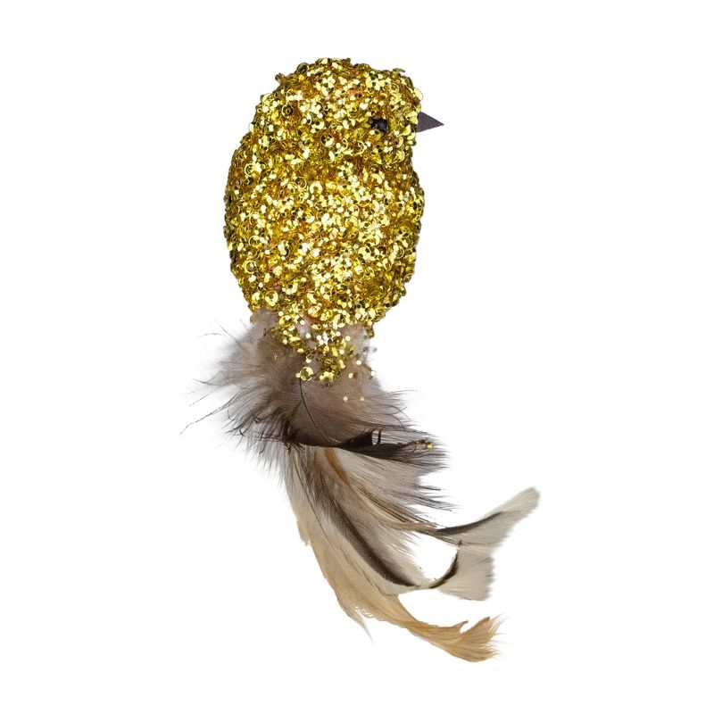 Northlight 6.5" Gold Sequined Bird with Feather Tail Christmas Ornament with Clip, 3 of 6