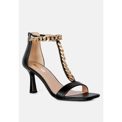Real Gem T Strap Chain Detail Sandals