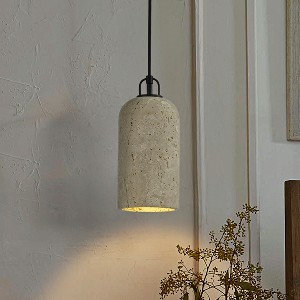 ALOADECOR 1-Light 5'' Modern Farmhouse Natural Travetine Single Pendant Light Coastal Cylinder Hanging Light For Bedroom and Dining Room - 1 of 4