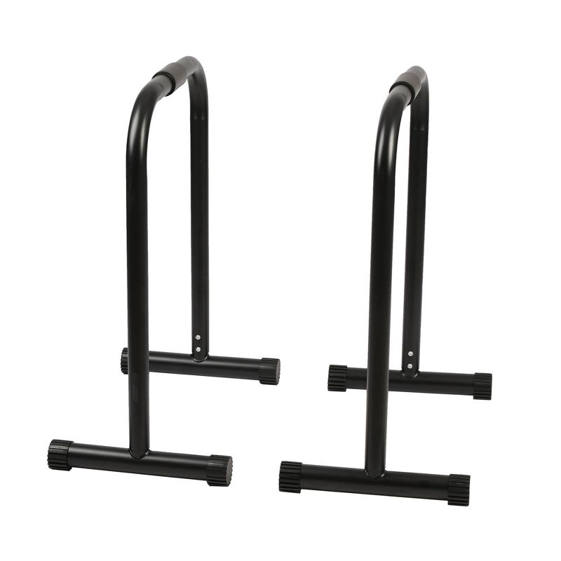HolaHatha Dip Station Bar with Adjustable Foot and Non Slip Foot Covers for Home Gym, Sports, and Strength Training Dip Stands, Black, 5 of 7