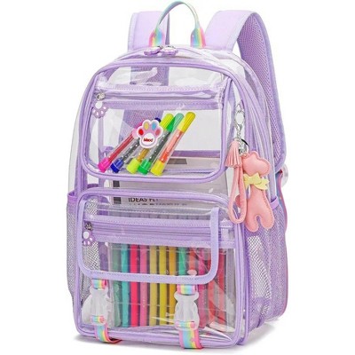 DOMETOUR Clear Backpack for School, PVC Transparent Bookbag with Cute Pendant, Back to School Gifts Backpack for Kids Girls Boys