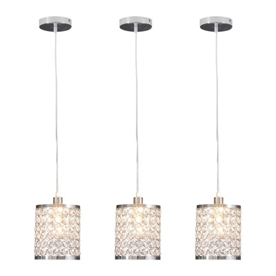 YIYIBYUS 3 Light Chrome Crystal Adjustable Ceiling Pendant Light