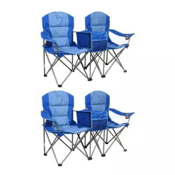 Kamp-Rite KAMPCC376 Outdoor Camping Furniture Beach Patio Sports 2 Person Double Folding Lawn Chair with Cooler and Cup Holders, Blue (2 Pack)