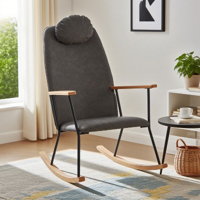 KTMBDW Rocking Chair, Teddy Fabric Upholstered Glider Rocker with High Backrest, Modern Rocking Accent Chairs Comfy Side Chair for Nursery,Living Room