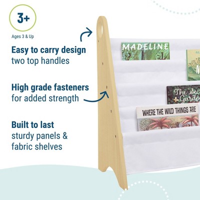 Compact White Modern Kids Sling Bookshelf with Durable Shelves