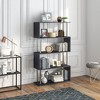 Vynxaria Modern S-Shaped 5-Tier Room Dividing Bookcase Wooden Storage Stand, Open-Back, Alternating Ends, Black - 2 of 4