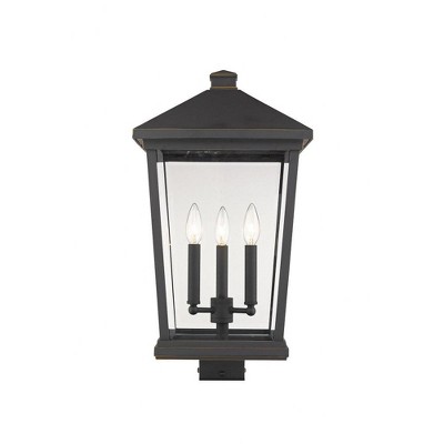 Beacon 3-Light Outdoor Post Light - Dimmable Aluminum Lantern, Wet Rated, 12" x 22.25"