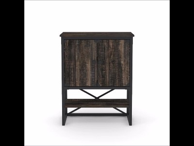 Carbon Oak Industrial China Cabinet with Metal Frame