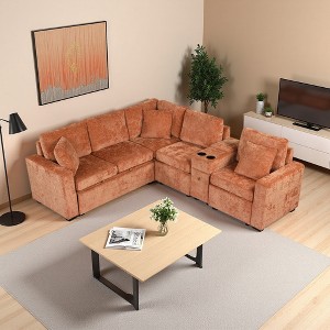 120.5" Chenille L-Shaped Modular Sectional Sofa Bed with Console - 1 of 4