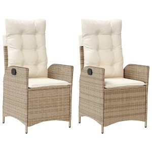 vidaXL Reclining Patio Chair with Cushions Outdoor Garden Furniture Poly Rattan - Beige Without Footrest 2 pcs - 1 of 4