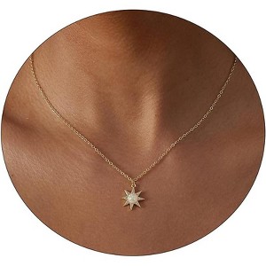 Evil Eye Necklace: 14K Gold Plated Blue CZ Diamond Boho Pendant for Women, Protection Gift - 1 of 4
