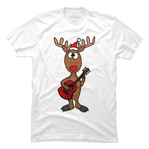 Men's Design By Humans Funny Cool Christmas Reindeer Playing the Guitar By SmileToday T-Shirt - 1 of 4