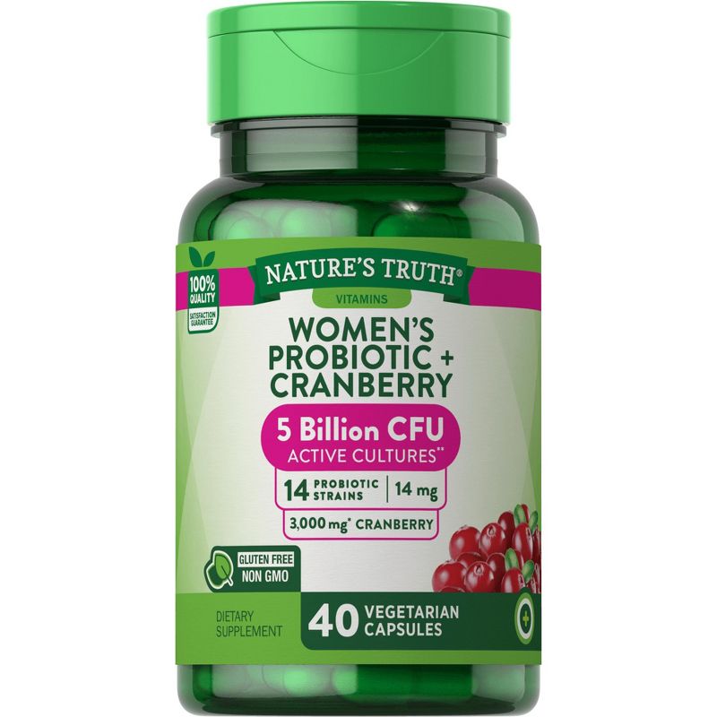 Nature's Truth Probiotics for Women with Cranberry | 5 Billion Active Cultures | 40 Vegetarian Capsules, 5 of 6