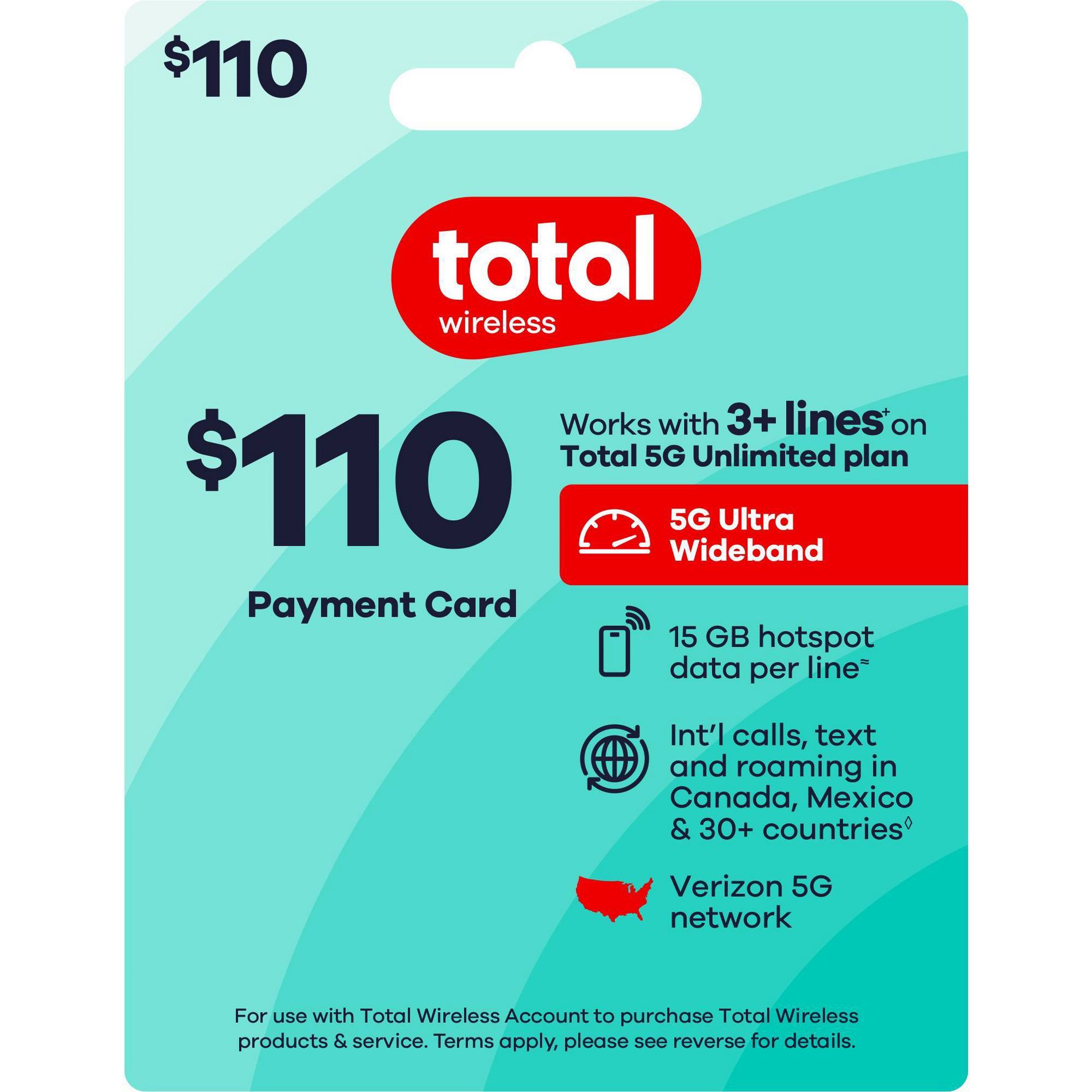 TOTAL WIRELESS Phone Payment Card $110 (Email Delivery)