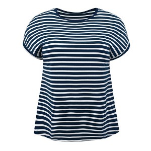 Women's Plus Size Striped Crew Neck Raglan Sleeve Loose Summer Casual Blouses - GRACE & GRANDEUR - 1 of 4