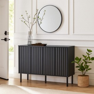 Homy Casa Modern Fluted 4 Door Storage Cabinet with Adjustable Shelves, Black - 1 of 4