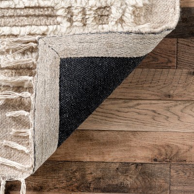 Crissy Crosshatch Shag Wool and Cotton Beige Area Rug