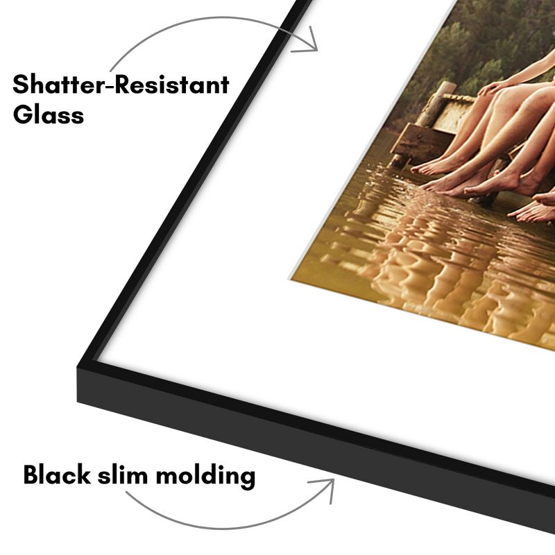 Americanflat Front Loading Picture Frame Set with Mat - Perfect for Photos and Wall Decor - Black, 3 of 8