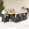 vidaXL Patio Dining Set with Cushions Outdoor Garden Furniture Poly Rattan - Black and Cream 74.8" Table Length 8-Piece - 2 of 4
