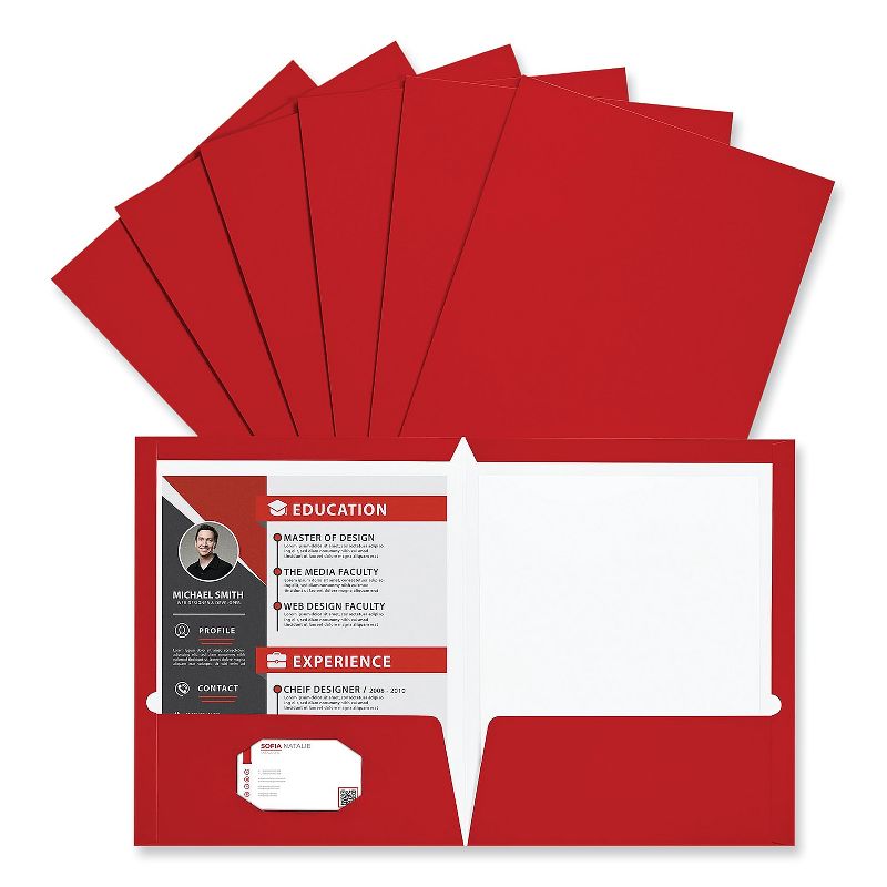 Universal Laminated Two-Pocket Folder Cardboard Paper Red 11 x 8 1/2 25/Pack 56420, 3 of 6