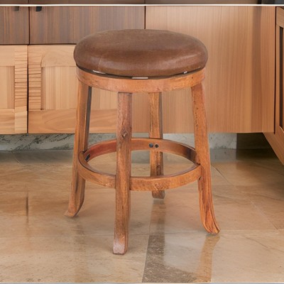 Royal Hampton Swivel Counter Stool Set of 2 with Faux Leather Seat and Mahogany Wood Frame, Rustic Oak