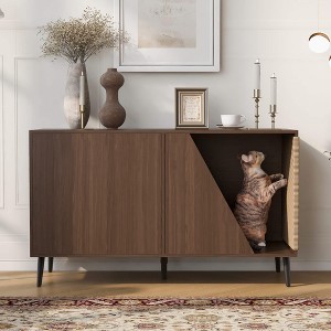 ORRD 2-in-1 Walnut Side Table & Storage Cabinet, Mid-Century Modern Design with Spring-Loaded Door, Accent Nightstand or End Table - 1 of 4