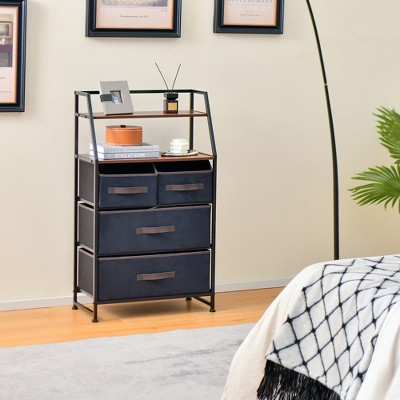 Industrial Black and Rustic Brown 4-Drawer Dresser with Shelves