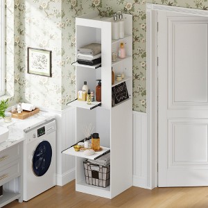 Famapy White Tall Bathroom Storage Cabinet - Sliding Shelf Organizer for Toiletries - 1 of 4
