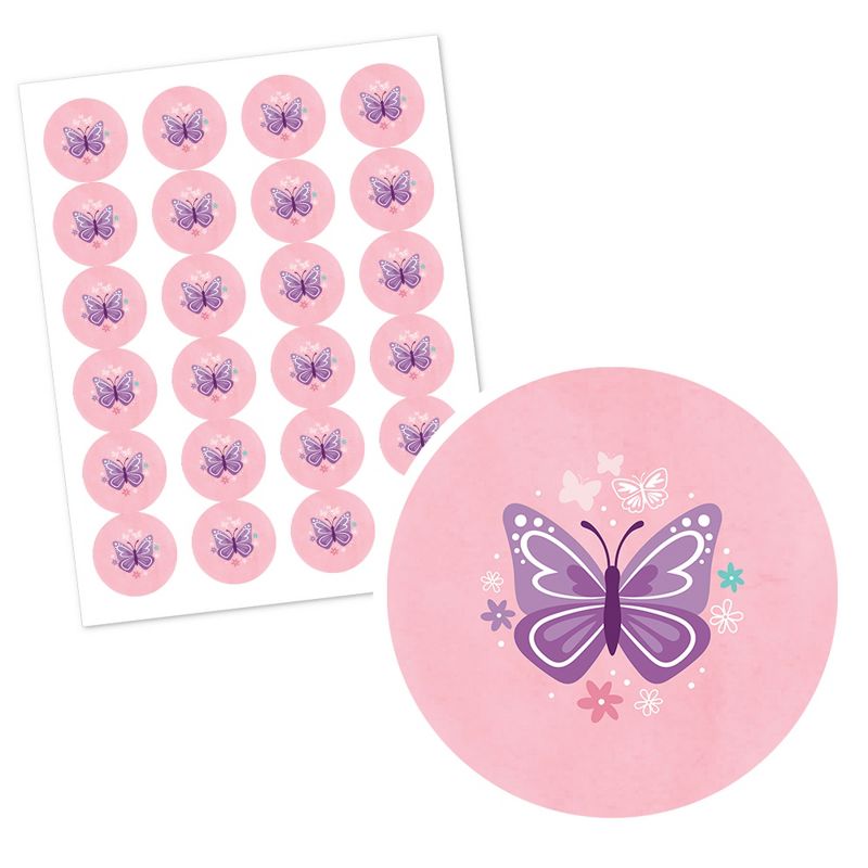 Big Dot of Happiness Beautiful Butterfly - Floral Baby Shower or Birthday Party Circle Sticker Labels - 24 Count, 2 of 4
