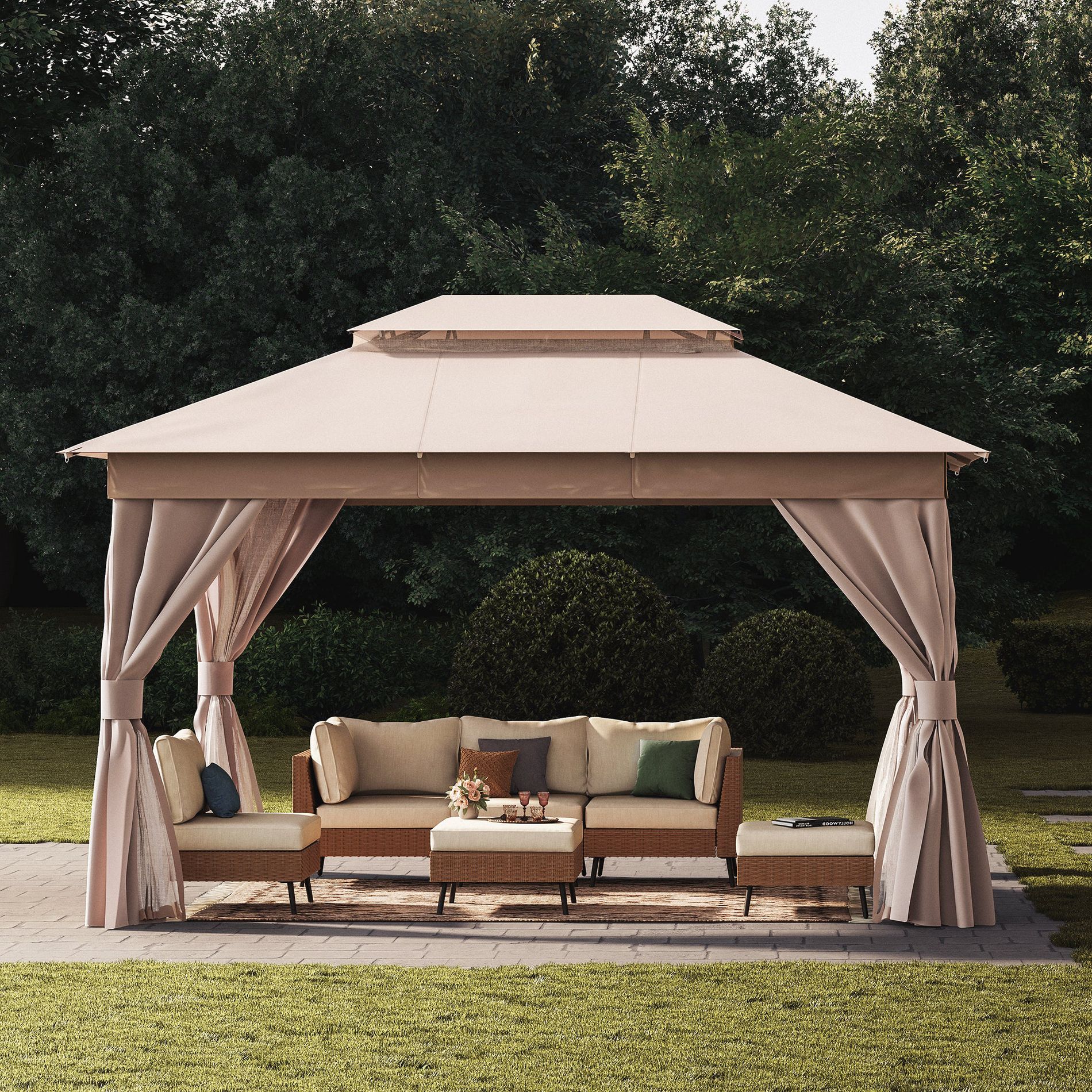 LAUSAINT HOME Gazebo Replacement Canopy Top Removable Vented Double Top Cover for Backyard Garden Lawn