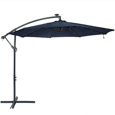 Sunnydaze Outdoor Cantilever Offset Patio with Solar LED Lights, Crank, and Cross Base - 10' - Navy Blue