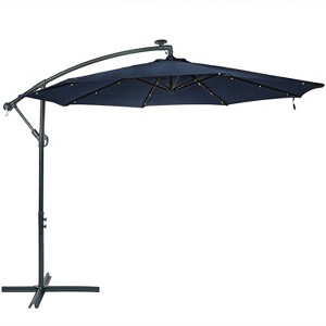 Sunnydaze Outdoor Cantilever Offset Patio with Solar LED Lights, Crank, and Cross Base - 10' - 1 of 4