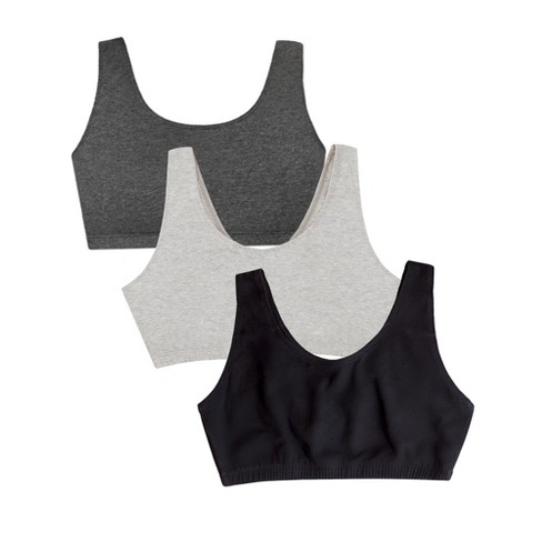 Fruit Of The Loom Women's Tank Style Cotton Sports Bra 3-pack Black/heather  Grey/charcoal 40 : Target