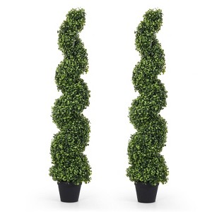poetree 3/4/5 Ft Artificial Boxwood Spiral Topiary Trees, Artificial Plants Outdoor Spiral Faux Potted Trees Set of 2 - 1 of 4