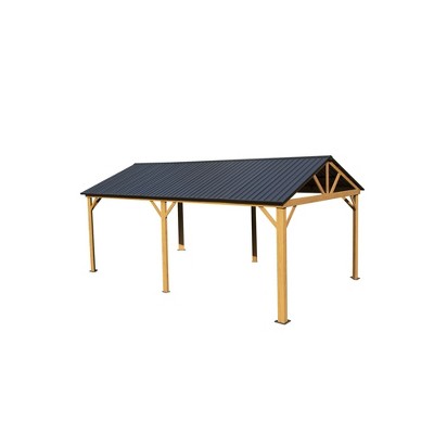 VisioGear Canopies and Gazebos,Hardtop Gazeb with Gable Canopy, Gazebo Pavilion for Patio Decks Backyard, Brown, 240"*144"*111.6"