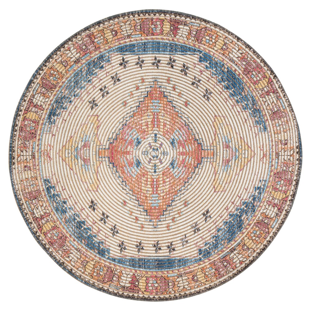 6' Round Long Medallion Border Jute/Chenille Rug Red - Anji Mountain